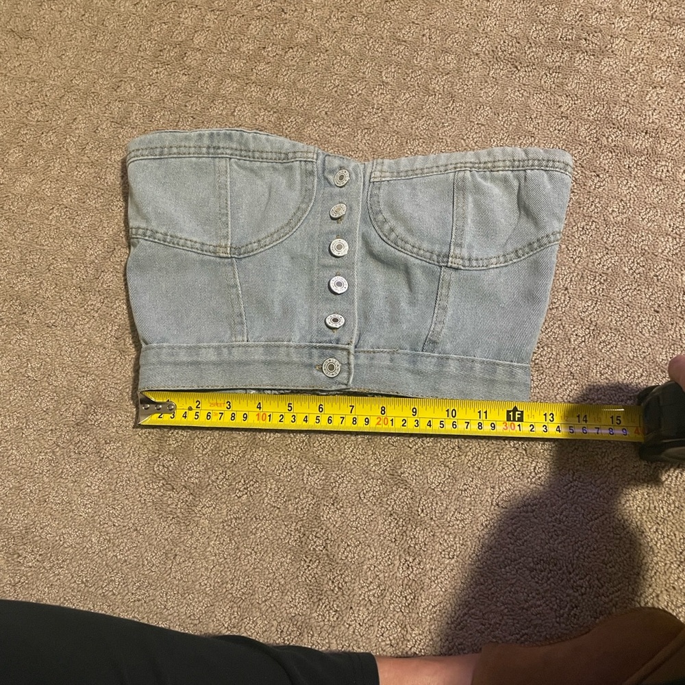 Denim Strapless Button-Up Top - Picture 3 of 5